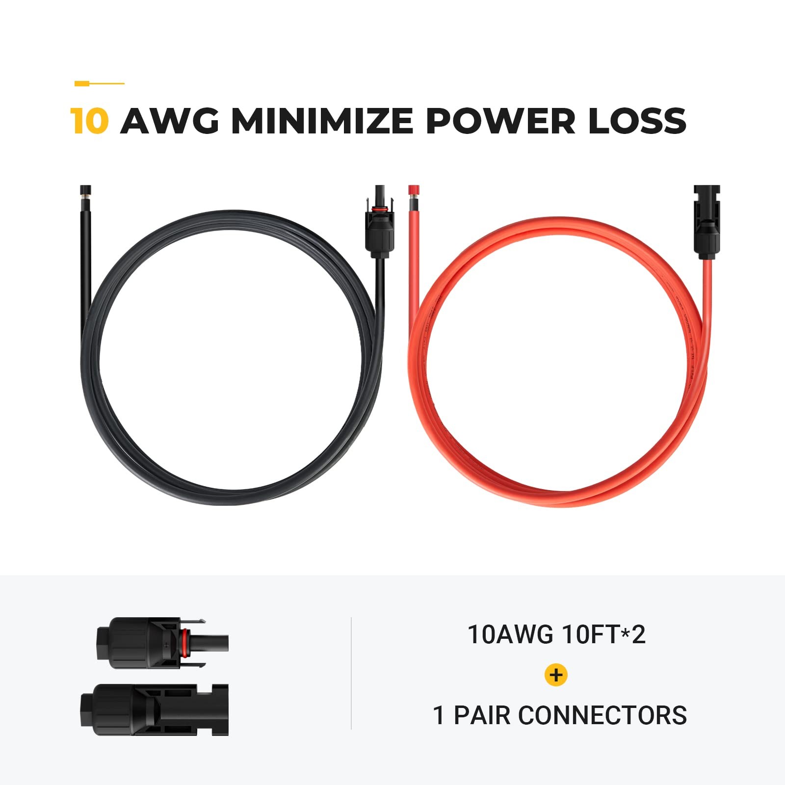 BougeRV 10 Feet 10AWG Solar Extension Cable with Female and 10FT 10AWG,