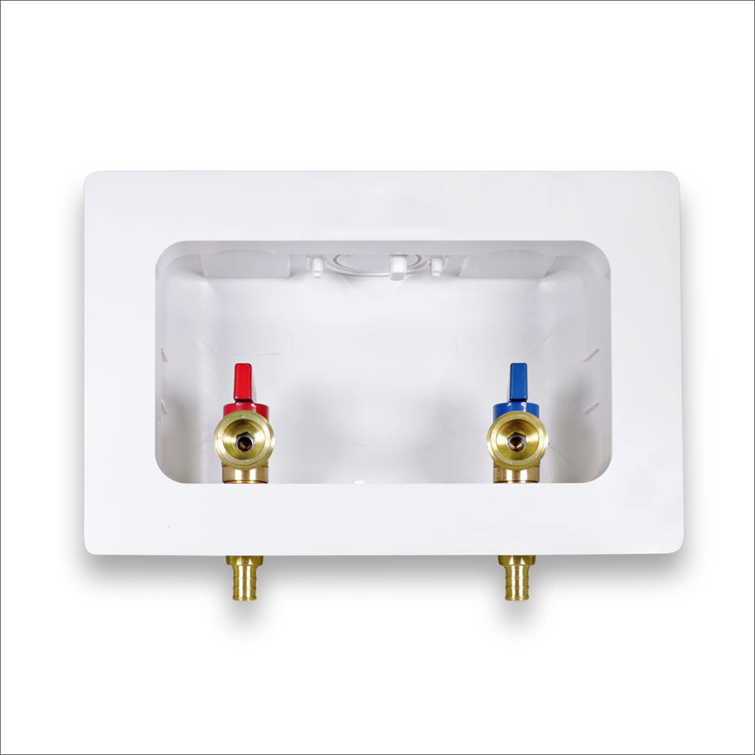 Double Washing Machine Oulet Box w/ 1/2”in Barb Valves White ABS 1/4 Turn Valve