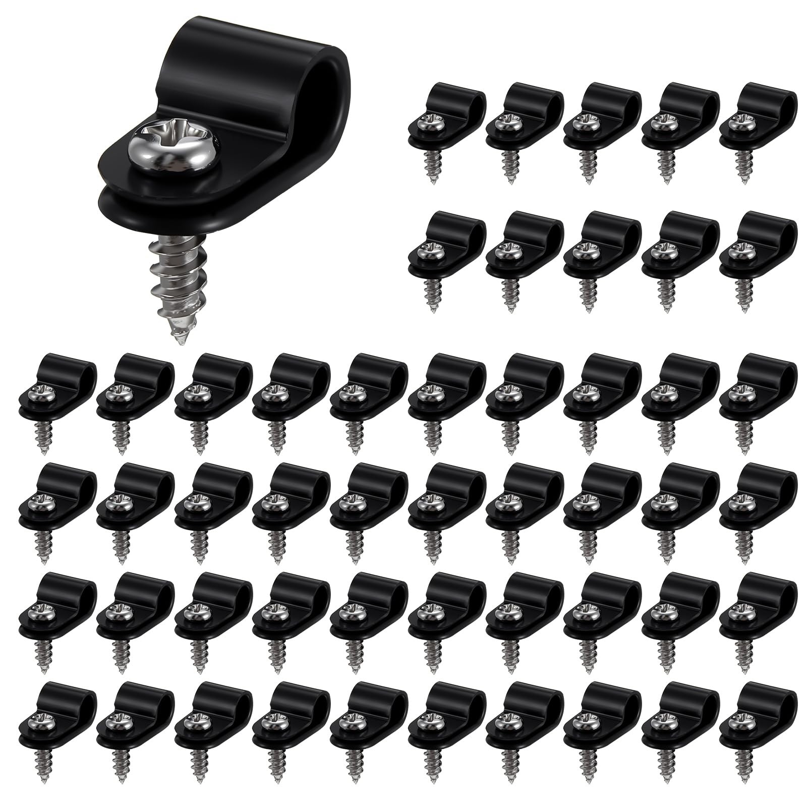 Mabor 50Pcs 1/4 Inch R-Type Outdoor Cable Clips, Screw Inch, Black