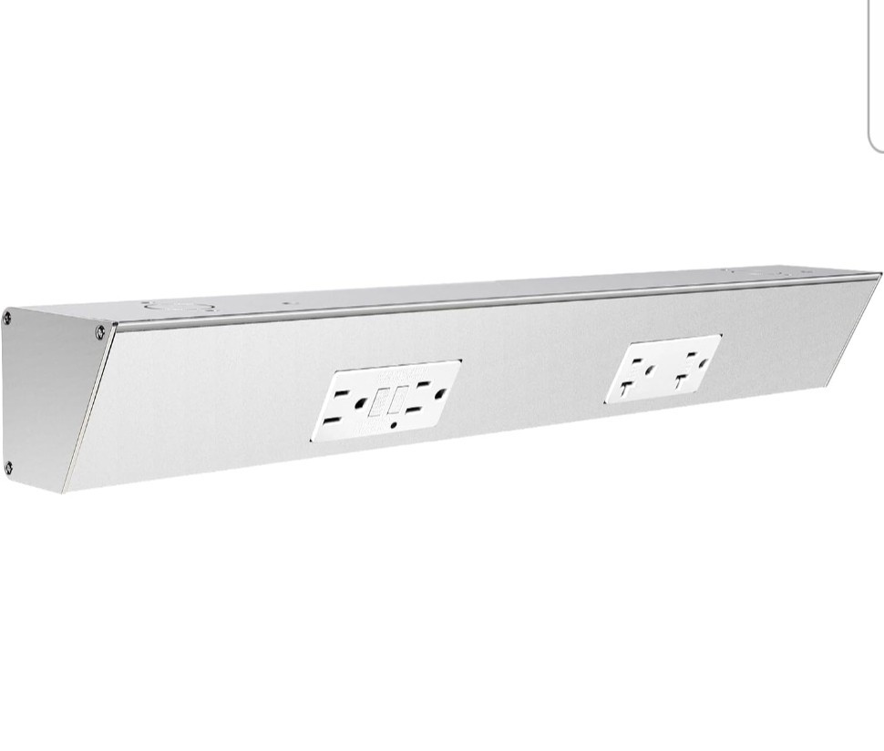 18″ Angled Under Cabinet Outlet Strip Hardwired, 2 x 15 Amp , 2-Year Warranty