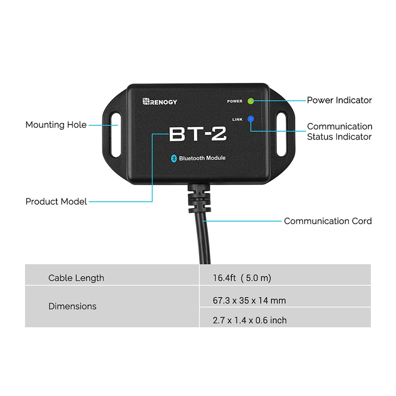 Renogy BT-2 Bluetooth Module RJ45 Communication Port RS485 Wirelessly Monitor