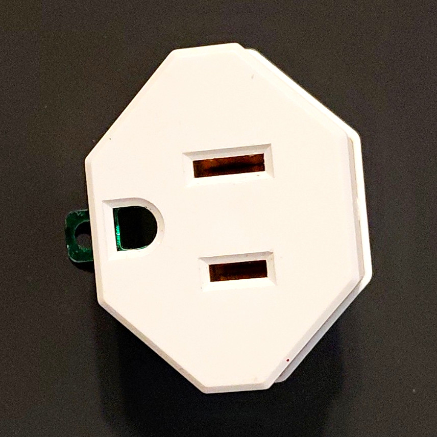 White 3-Prong to 2-Prong Grounding Plug Adapter, US, 1 Outlet 11-15A