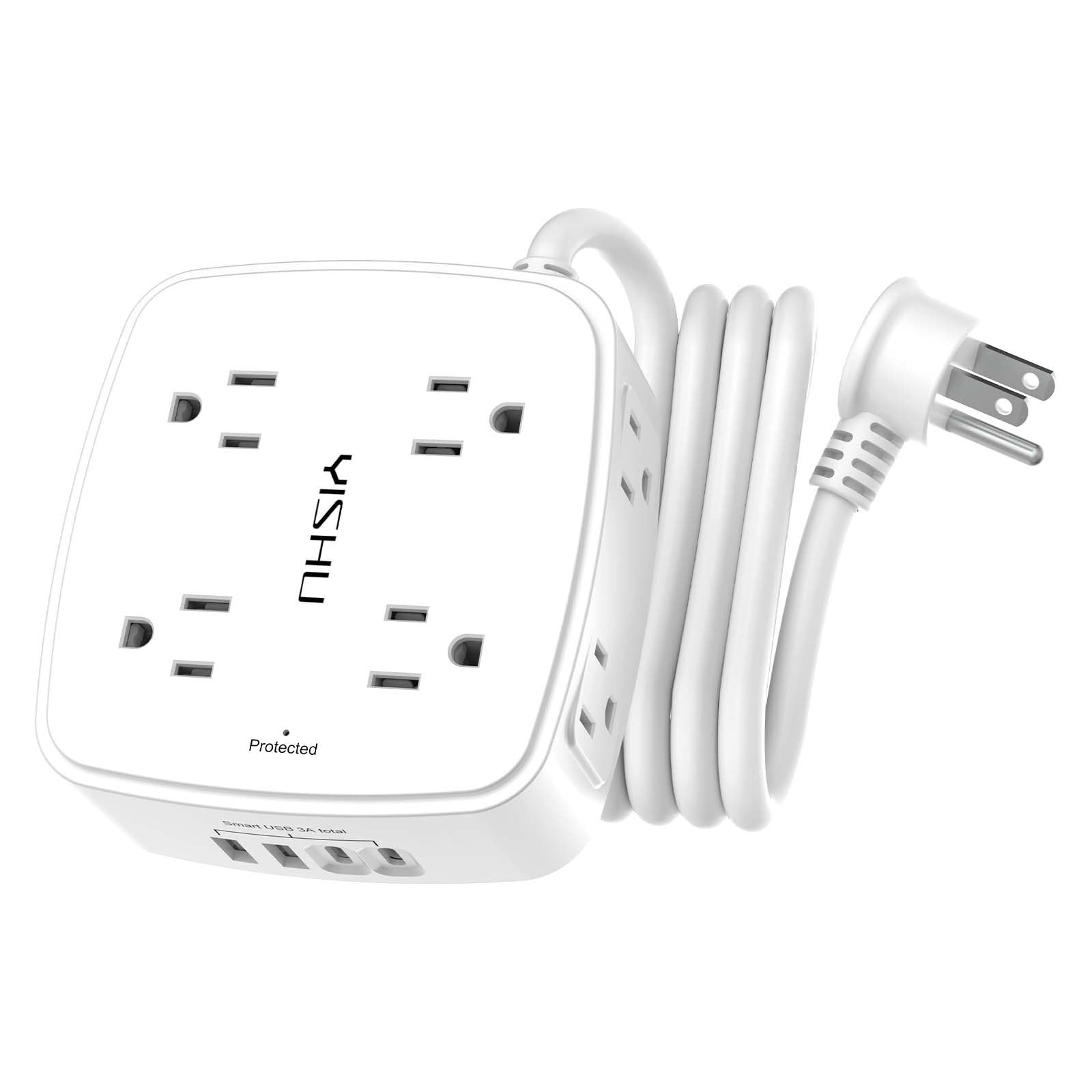 6 Ft Surge Protector Power Strip 8 Widely Outlets with 4 USB Ports 3 Side Outlet