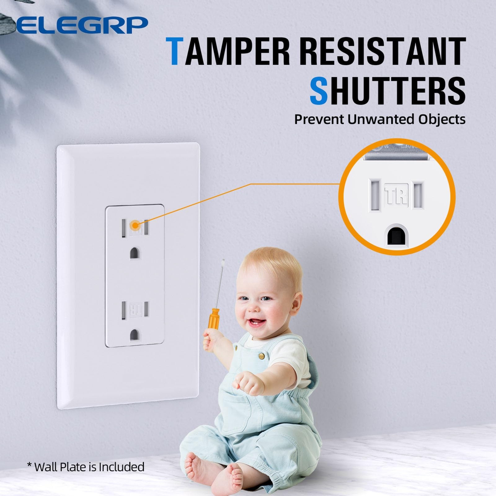 10 Pack Glossy White Receptacle Outlet, 15A 125V, Tamper Resistant, Screwless