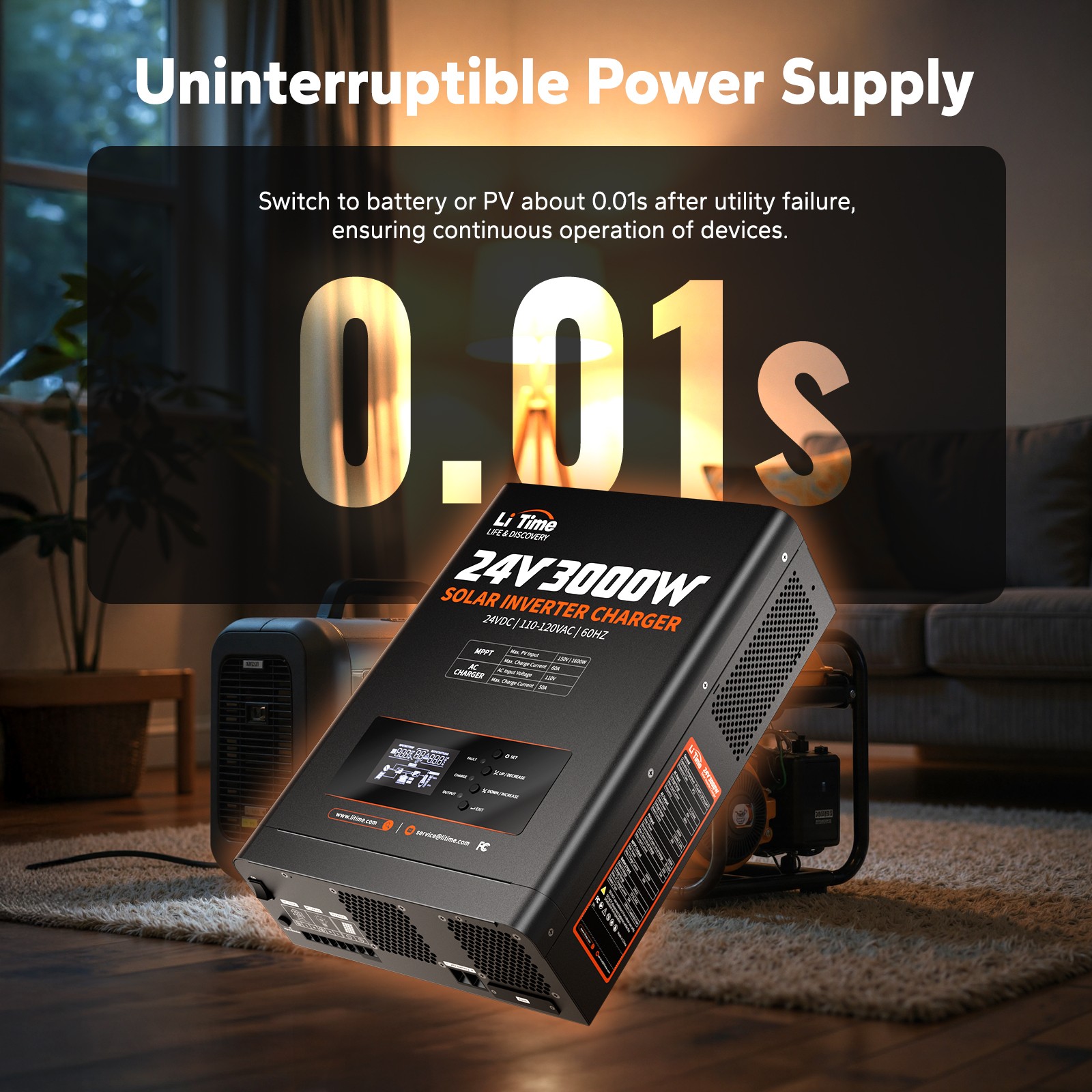 Litime 24V 3000W All-in-One Solar Inverter Charger Pure Sine Wave For Home Cabin