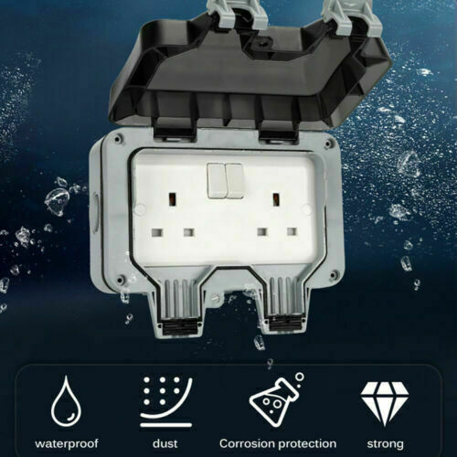 2 Gang Waterproof Outdoor Storm Switched Socket Double IP66 Outside Use