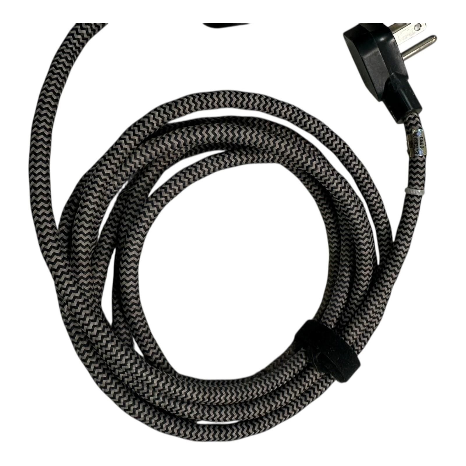 Fabric Extension Cord with 3 Outlets, Gray & Black Braided Cable Length 10FT