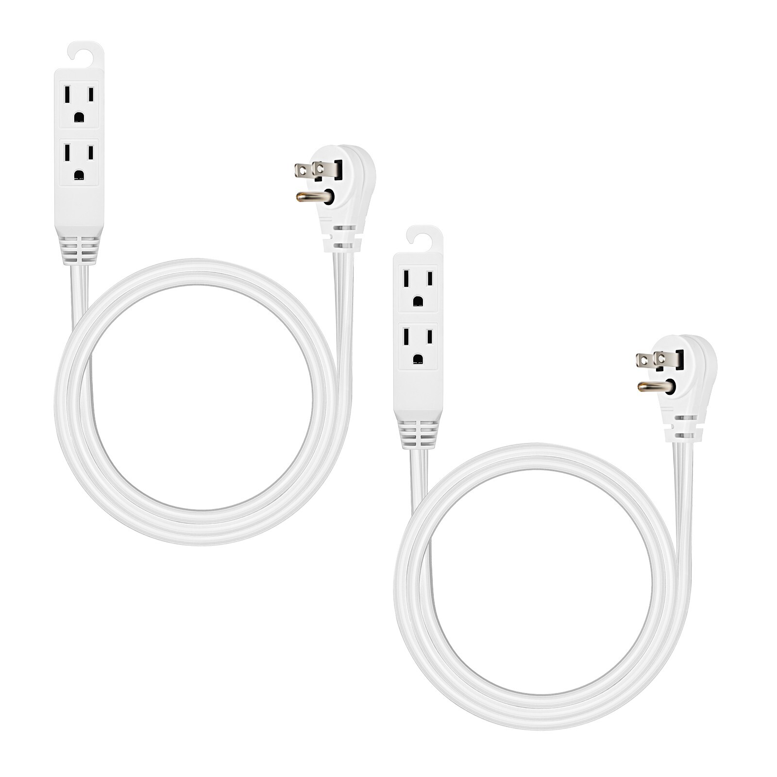 DEWENWILS 2 Pack 3 Outlet Extension Cord with Flat Plug, 3FT 16/3 Awg SPT-3 Cord