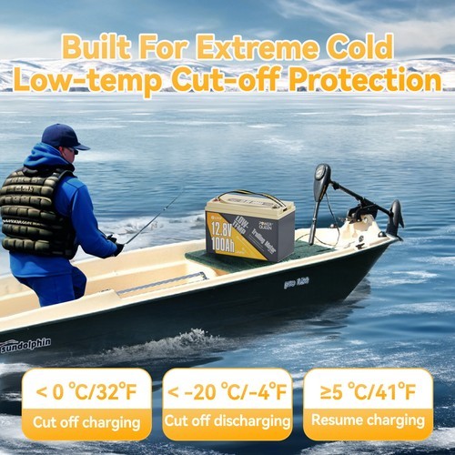 Power Queen 12V 100Ah Trolling Motor LiFePO4 Lithium Battery Low Temp Protection