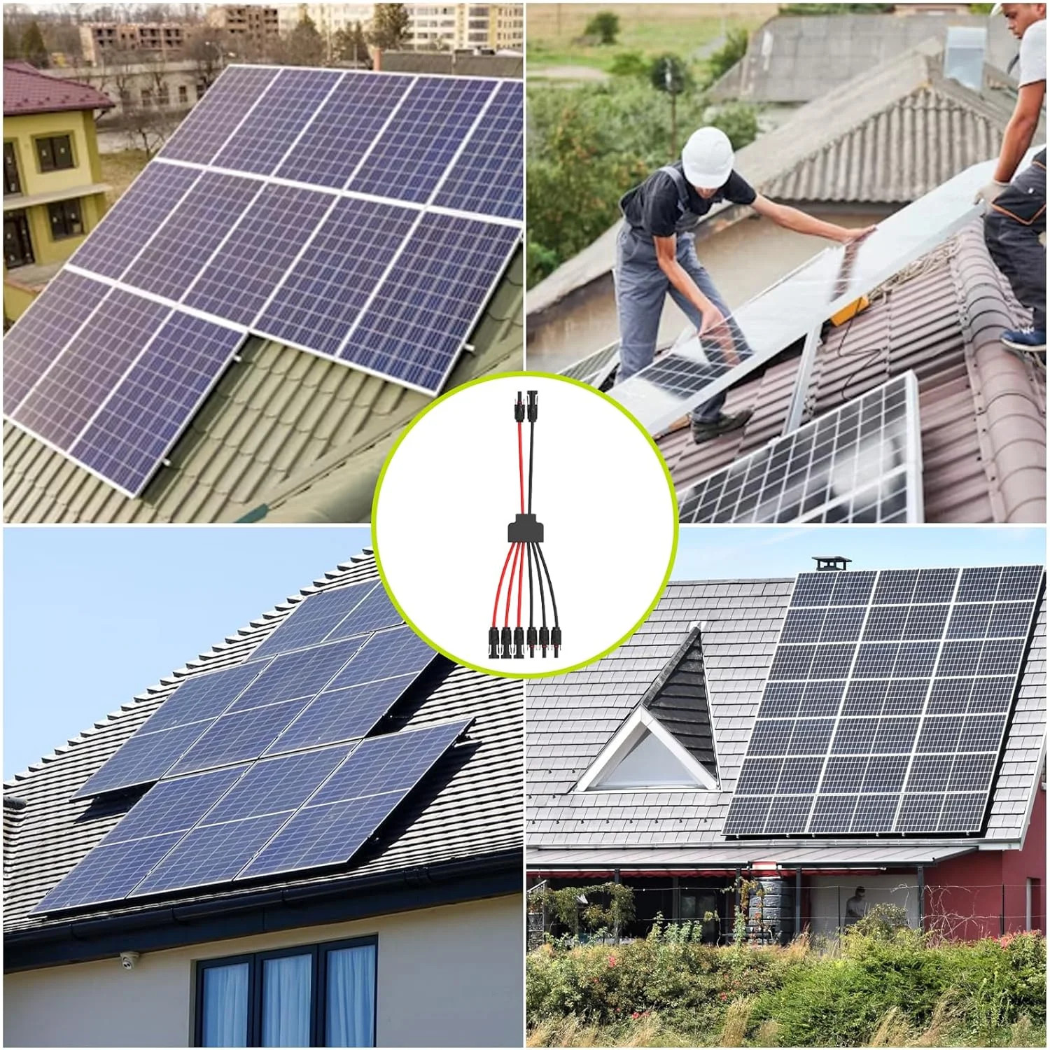 MC4 Y-Branch Solar Connectors 4-2 Parallel Adapter 10AWG IP68 Tool-Free 1.65FT