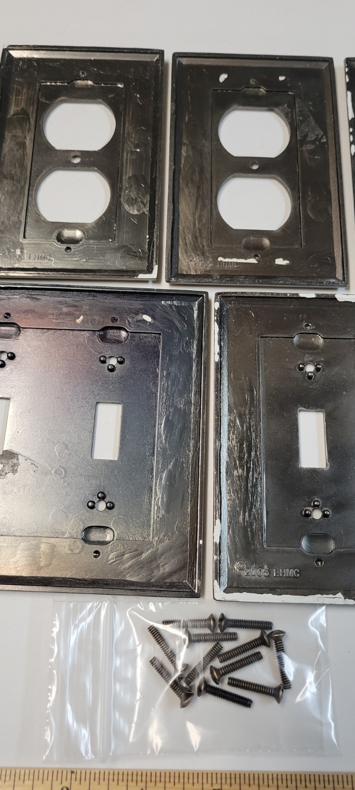 6 LHMC Outlet Switch Antique Brass Metal Covers Wall Plates Greek Key 2005 Lot