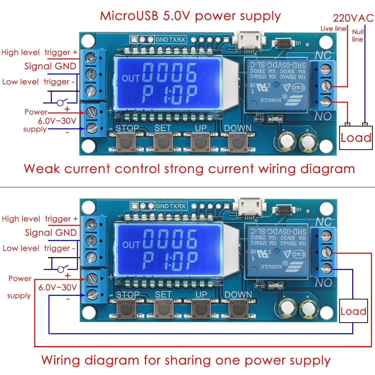 Versatile Timer Relay Module – LCD Display, 5V/12V/24V, Time Delay Up to 9999min