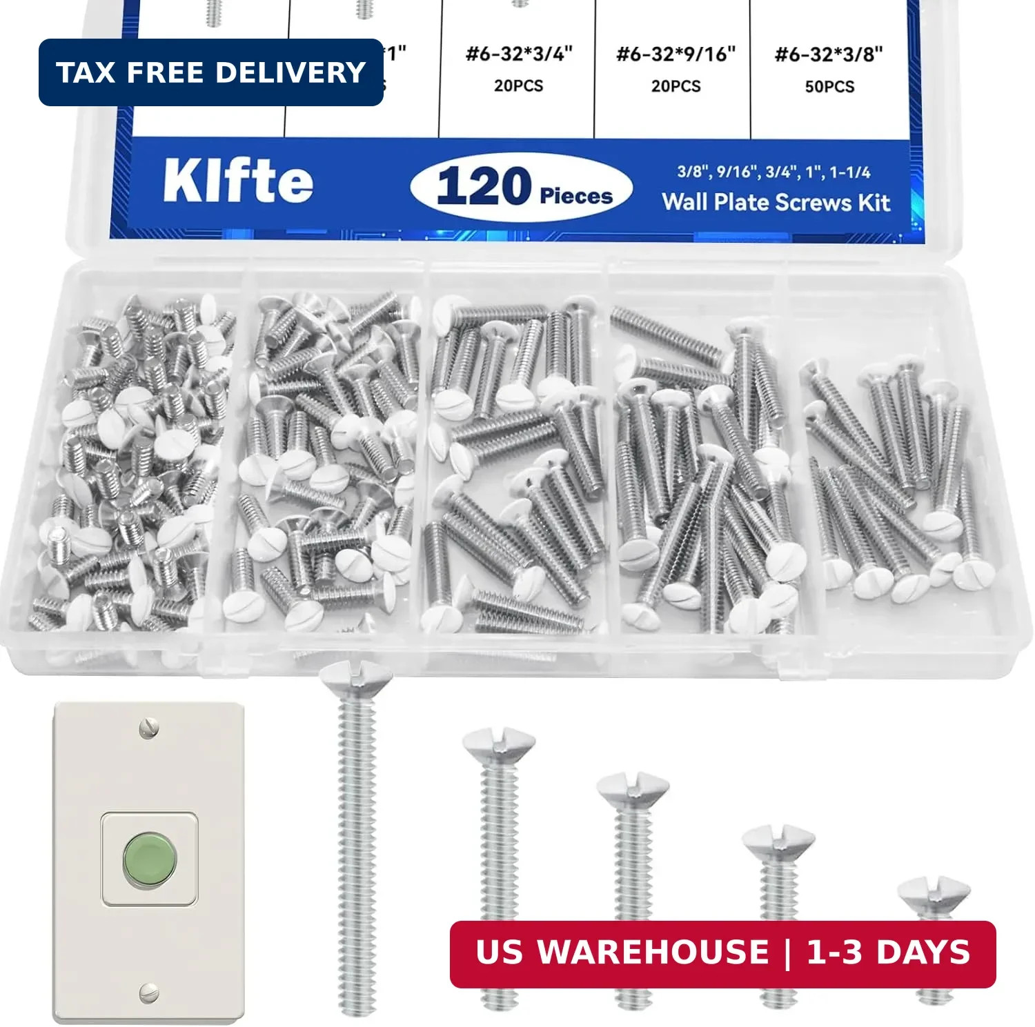 120 pcs Wall Plate Screws, White Outlet Screws 6-32 Thread Light Electrical Cove