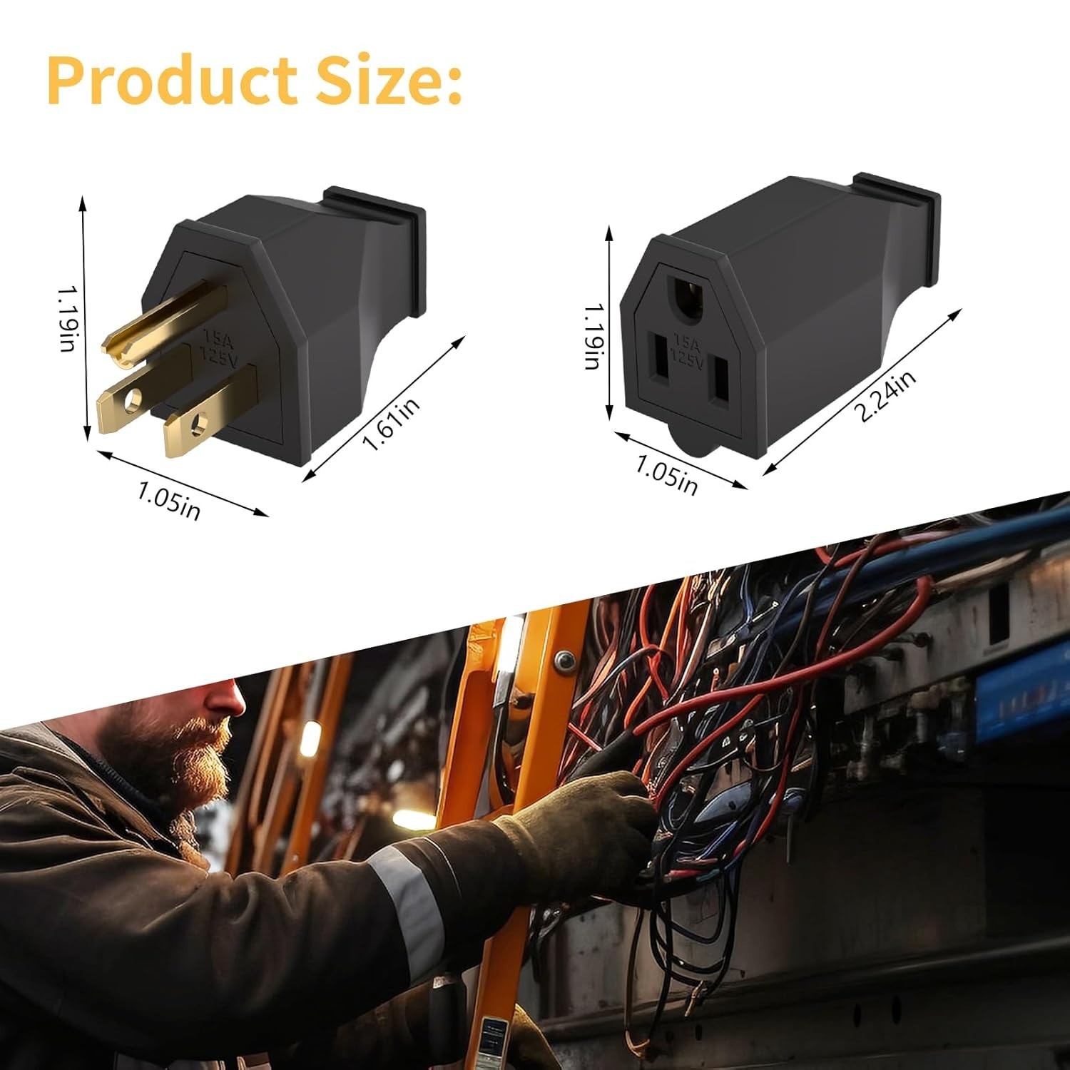 Extension Cord Ends 125V 15A 2Pole 3Wire Male Female Connectors Replacement