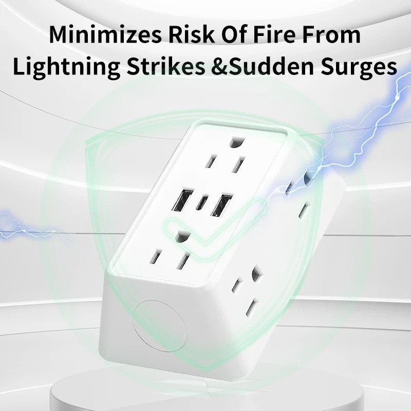 Multi Plug Outlet Surge Protector – POWSAF 5 Outlet Extender with 4 USB Ports(2