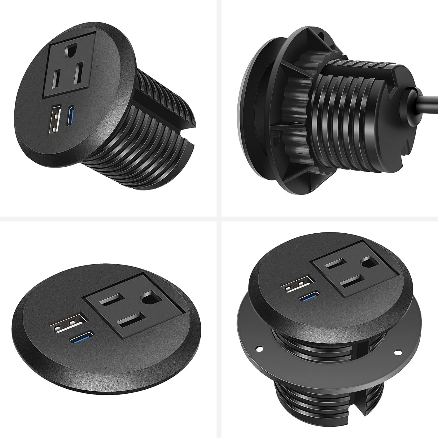 2 Inch Desk Power Grommet Outlet, Recessed Power Outlet with 20W USB-C Fast Char
