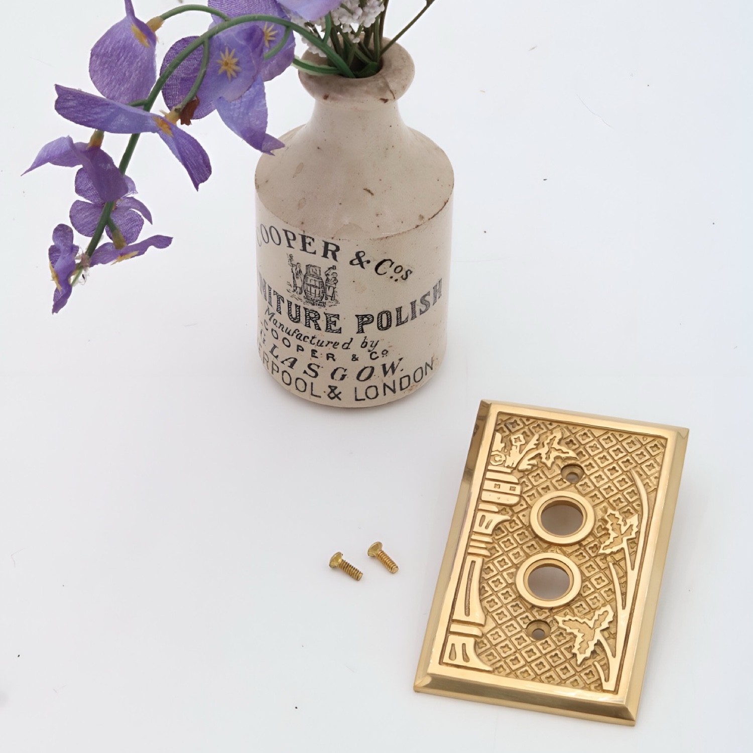 Victorian Style Single Gang Push Button Switch Cover Plate Cast Thick Brass