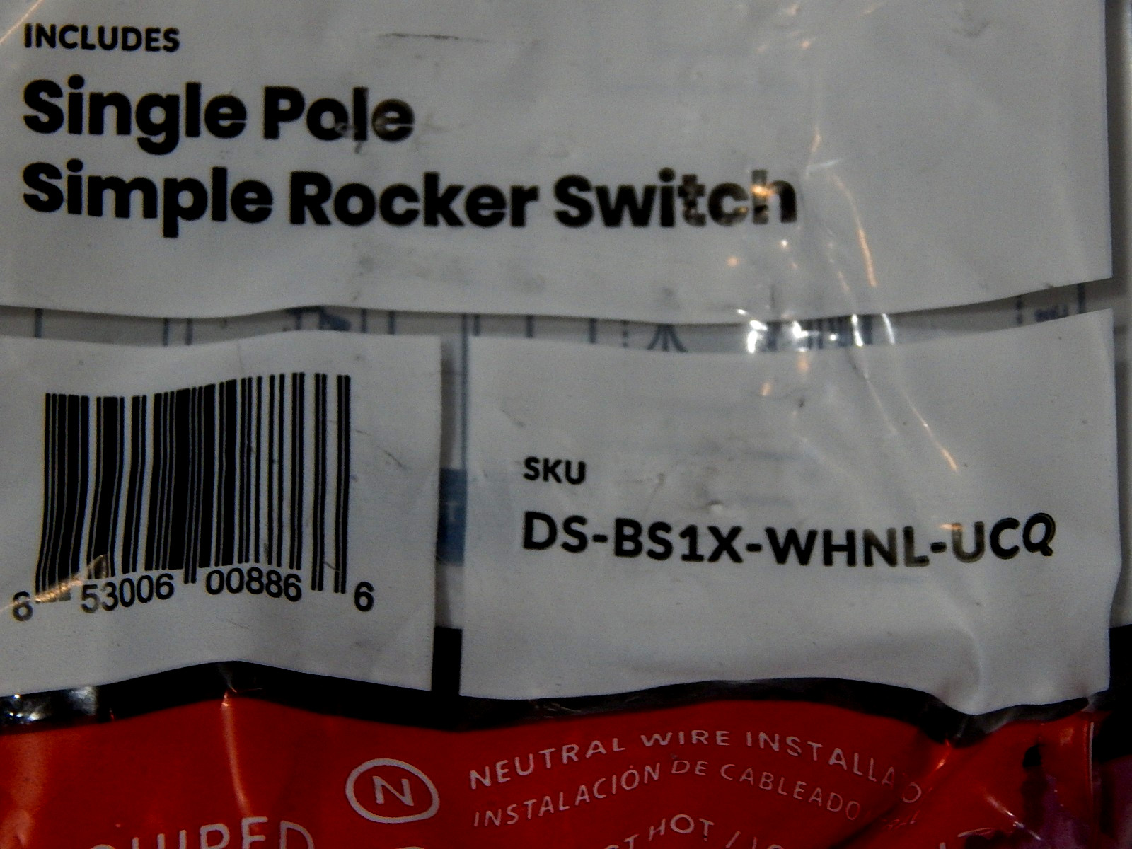 Deako DS-BS1X-WHNL-UCQ 1-Gang Quick Wire Backplate1 Pole Simple Rocker SEALED