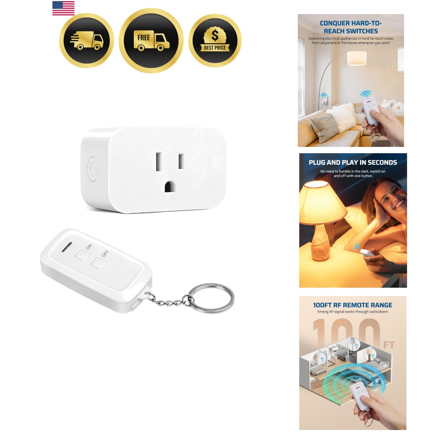 Indoor Remote Control Outlet, Wireless Remote Light Switch, No Interference R…