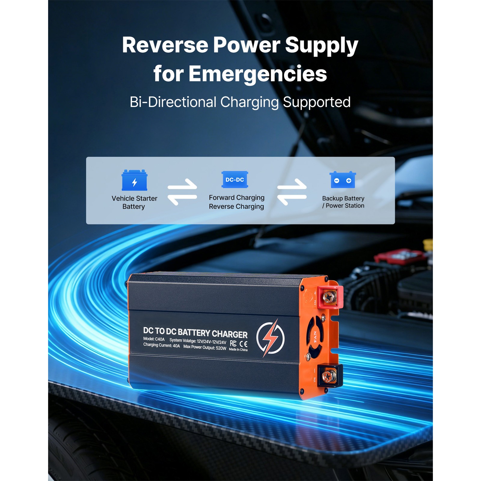 Uimoso 40A DC to DC Charger for LiFePO4 and Lead-Acid Batteries, 520W