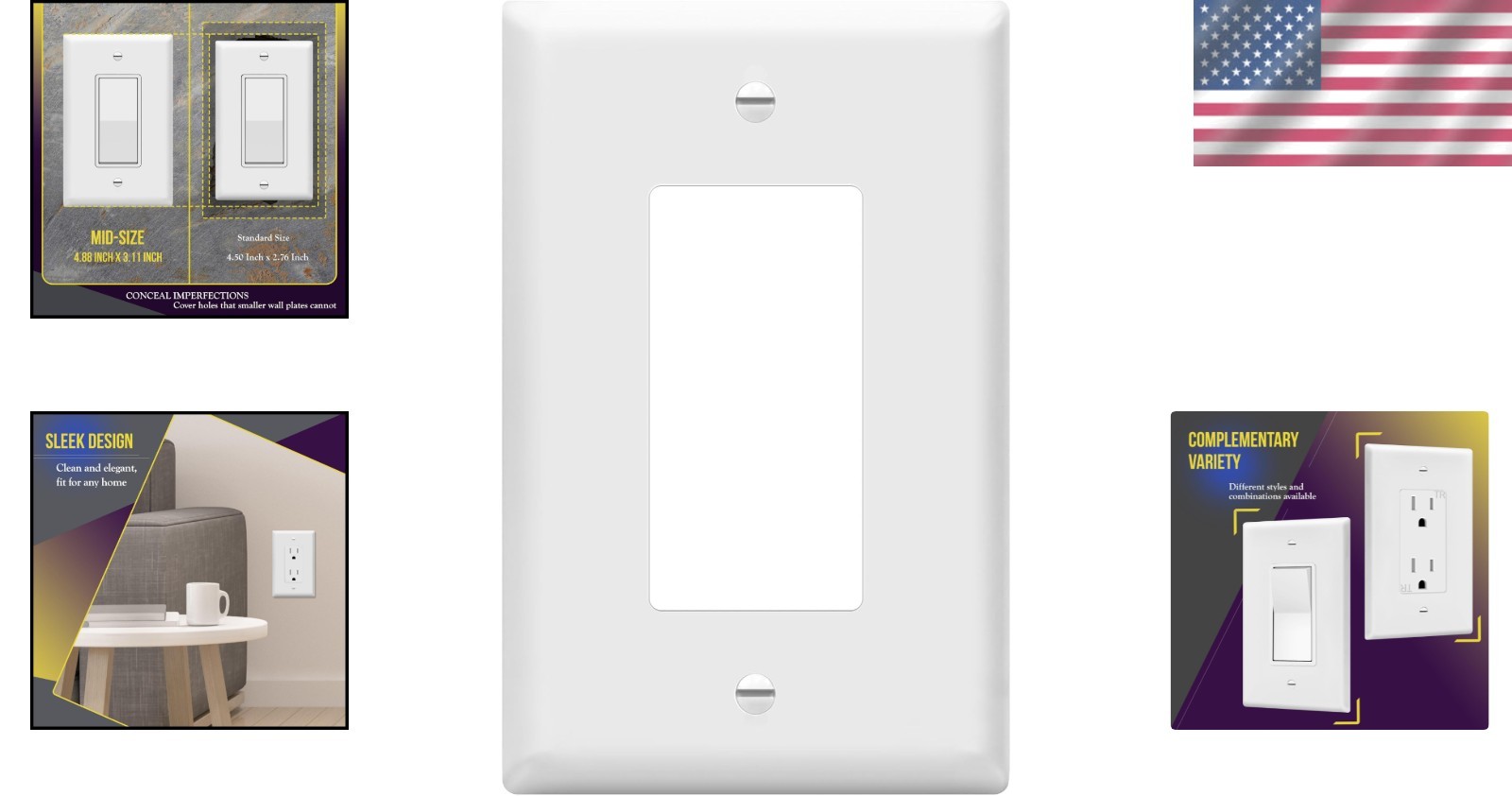 Listed Gloss Finish Wall Plate, White, 4.88″x3.11″, Durable & Fade-Resistant