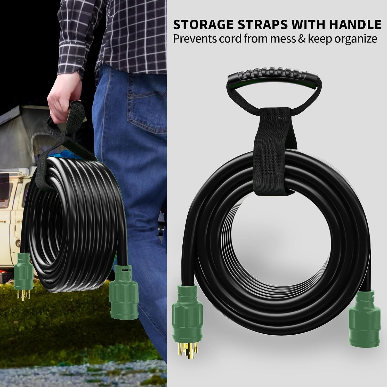 20FT 30 Amp Generator Extension Cord L14-30P/L14-30R, STW Listed | 4 Prong H…