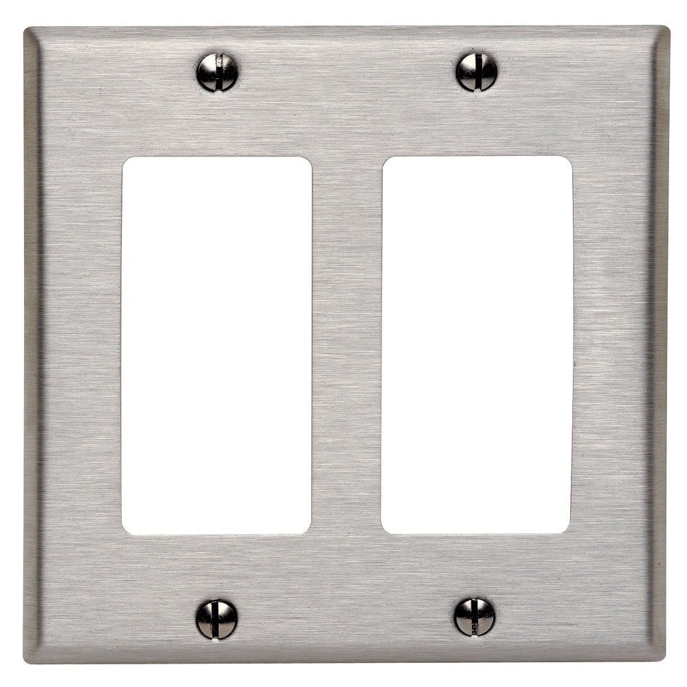(1 pc) *NEW* Decorator 2-Gang Stainless Steel Wall Plate Metal Brushed Nickel