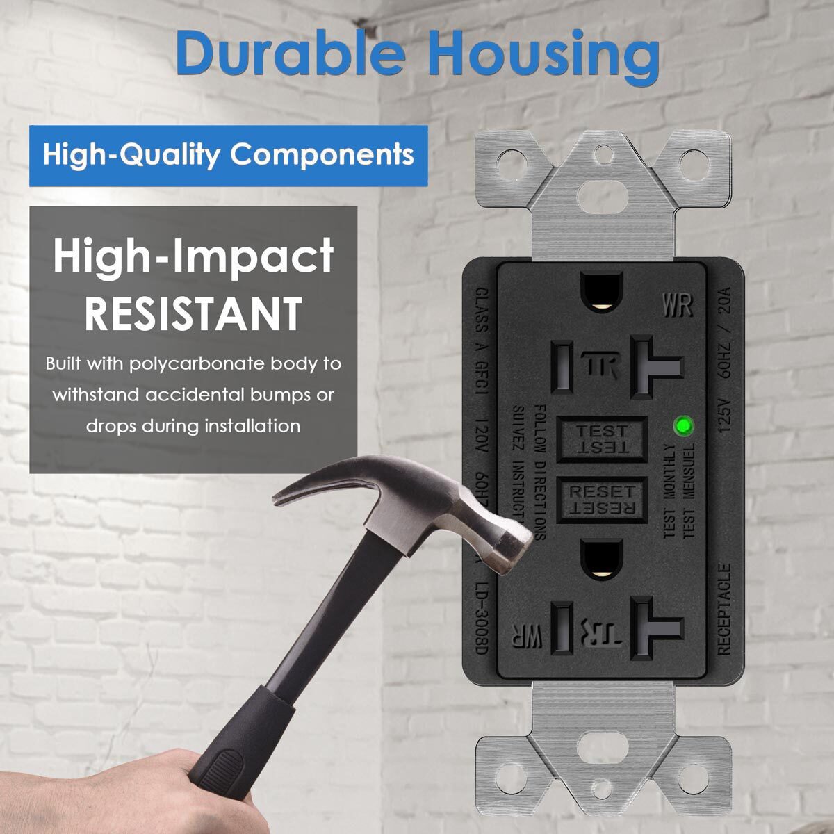 20AMP GFCI Outlet Receptacle Tamper Resistant – ETL Listed, Black GFI TR WR GFCI