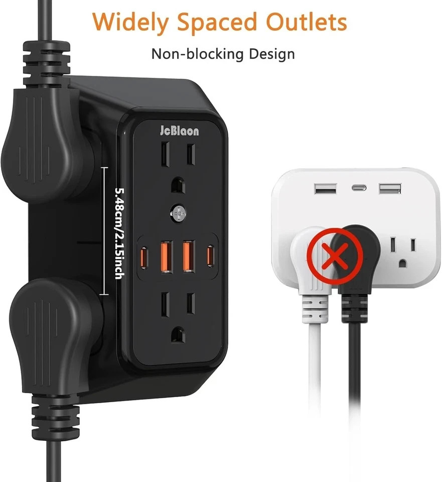 USB Wall Charger Power Strip Surge Protector with 4 USB Ports (2 USB C) Plug Ext
