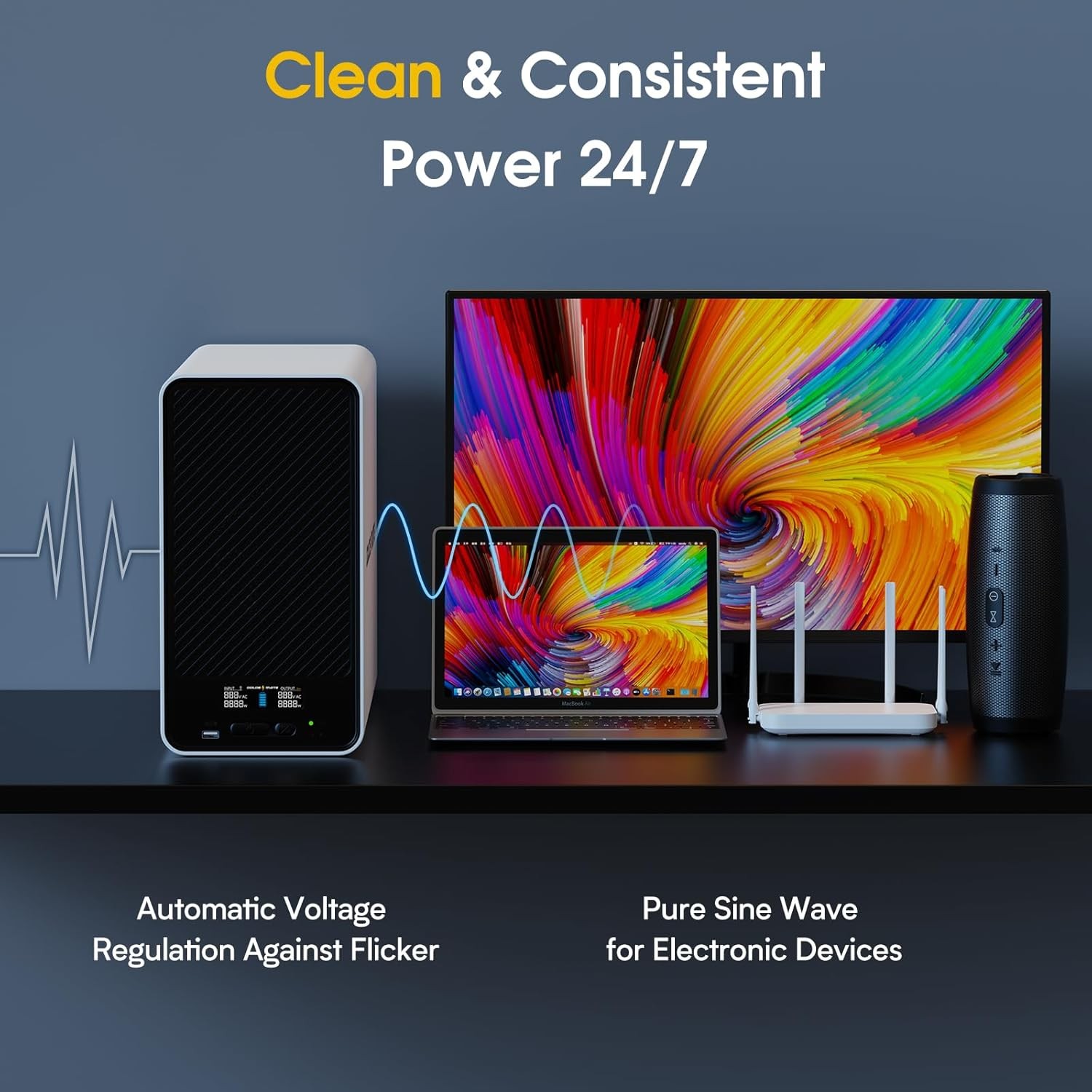 Goldenmate 1500VA 1000W UPS Pure Sine Wave LiFePO4 Battery Backup Power