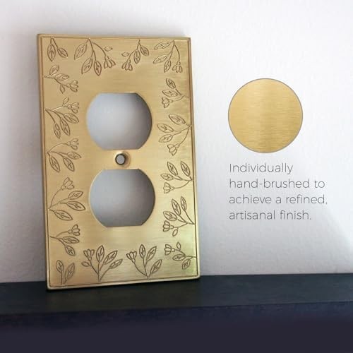 Brushed Brass Gold Decorative Outlet & Light Switch Cover Plate – 4 Pack, Midsiz