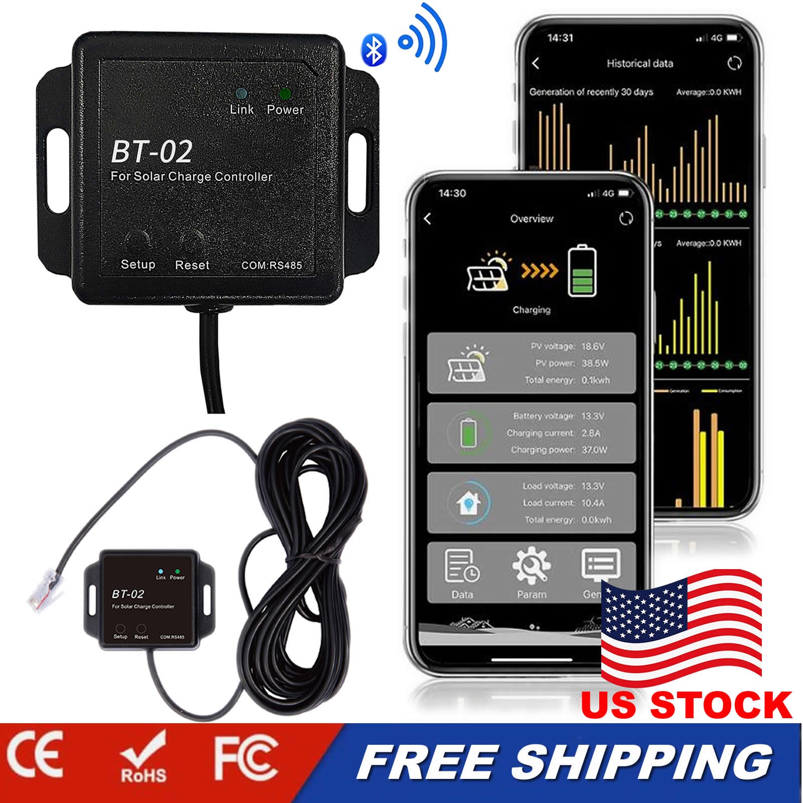 BT-2 Bluetooth Module RJ45 Communication Port RS485 Wirelessly Monitoring NEW