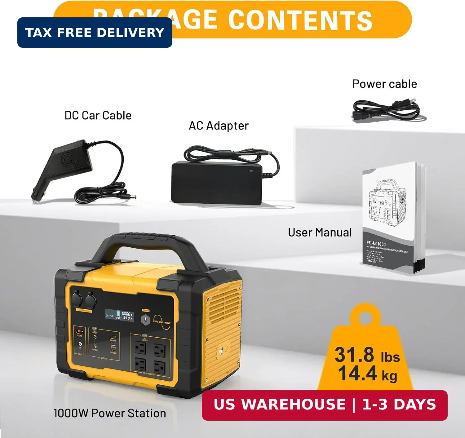 1000W Portable Power Station 1024Wh LiFePO4, (2000W Peak) Backup Battery, Solar
