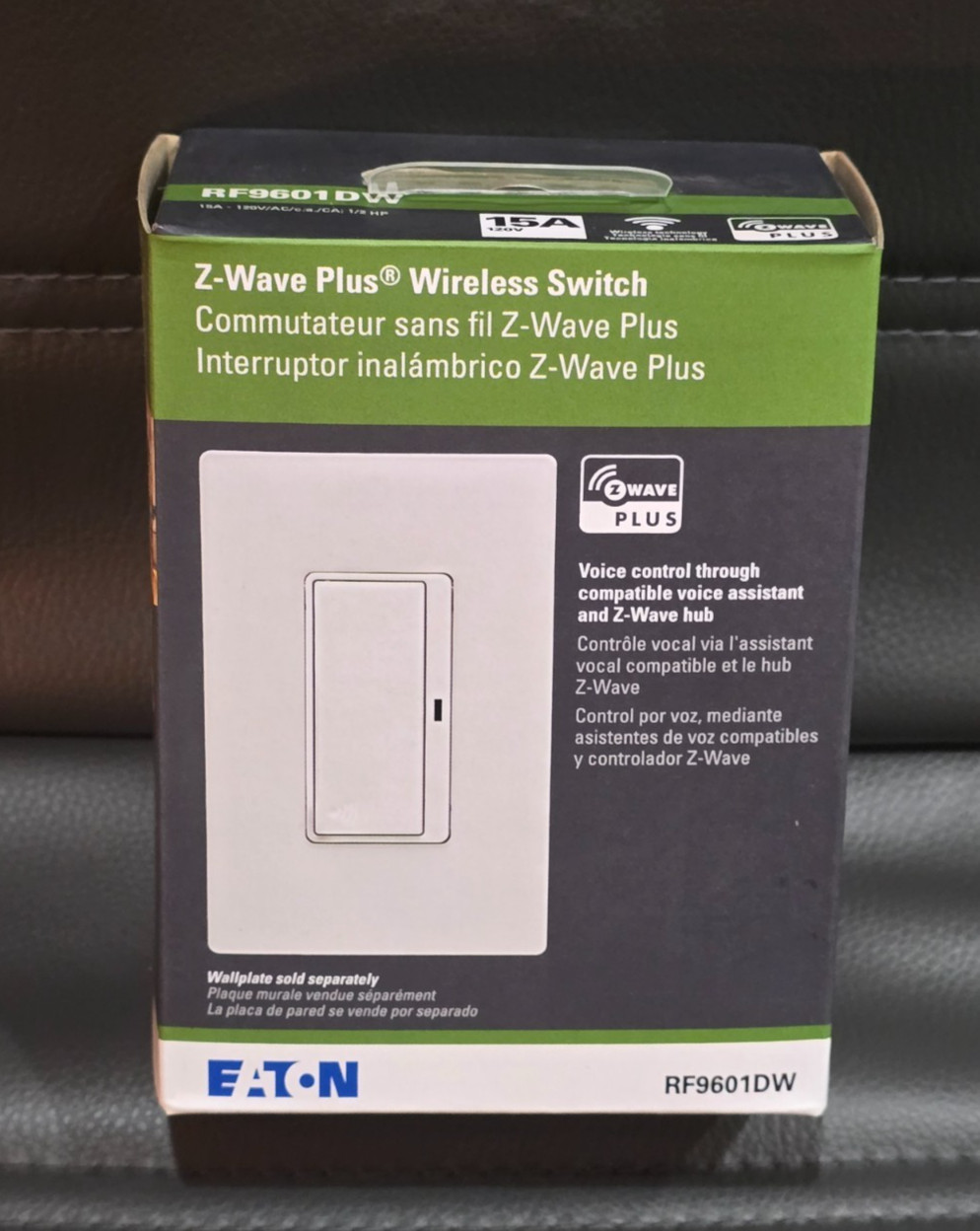 Eaton RF9601DW Z-Wave Plus Wireless Light Switch White 15A 120V Hub Required