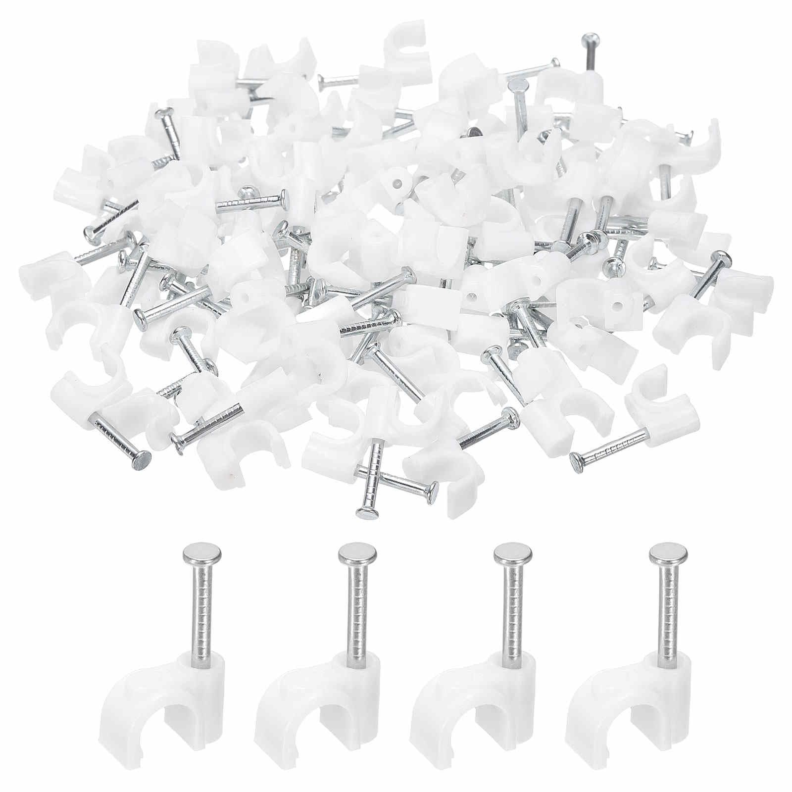 HARFINGTON 100pcs Cable Clips 5mm Half Clamp J-Hook with Nail Circular White