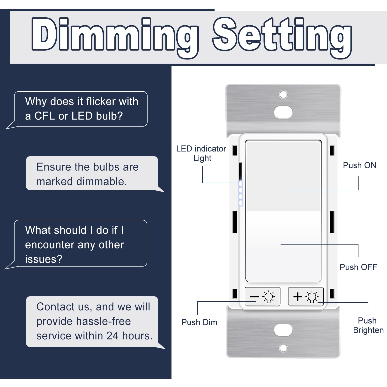 10PK Dimmer Light Switch Single Pole or 3-Way for LED Incandescent CFL 15A 120V