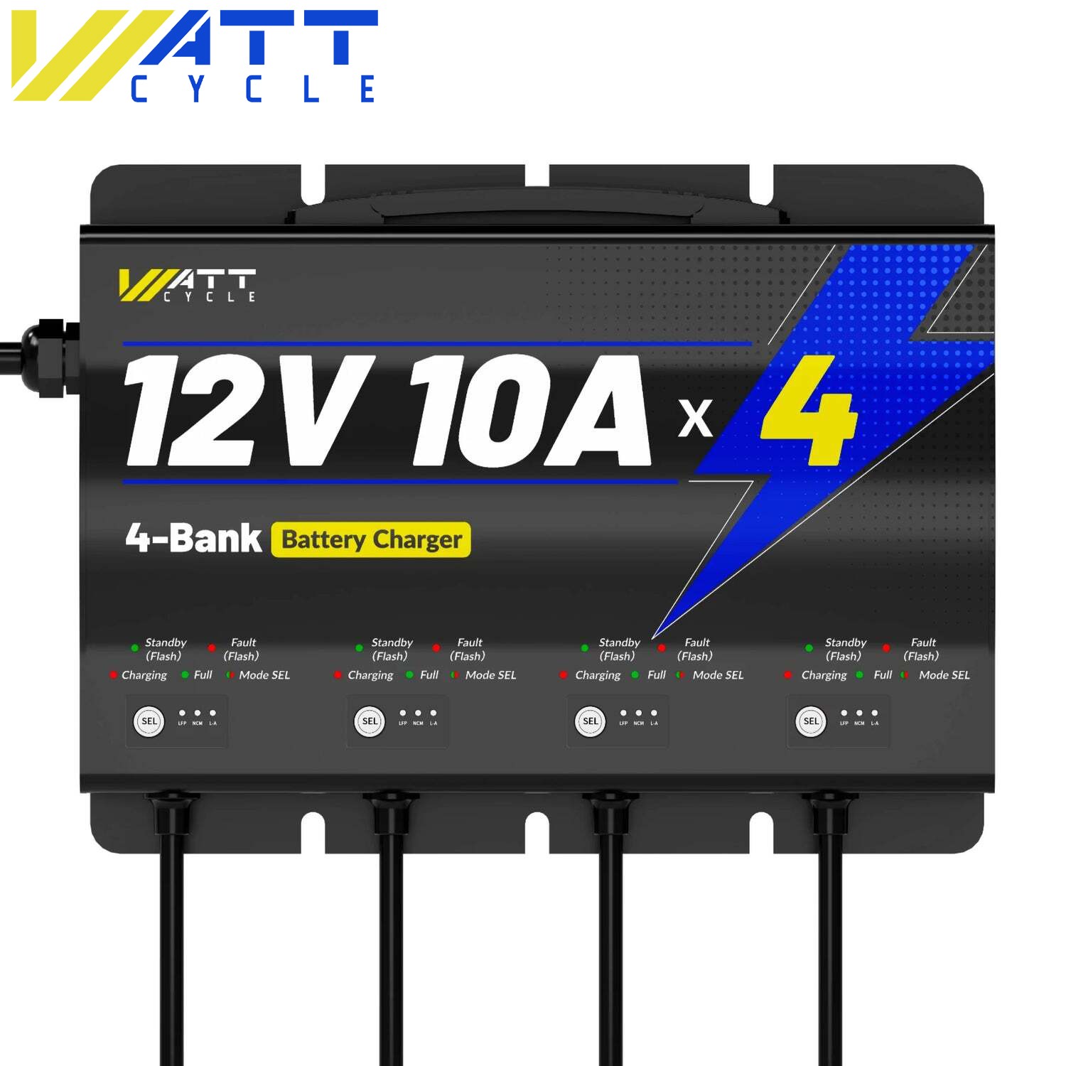 WattCycle 12V 10A 4 Bank LiFePO4 Smart Battery Charger LED Lithium Deep Cycle