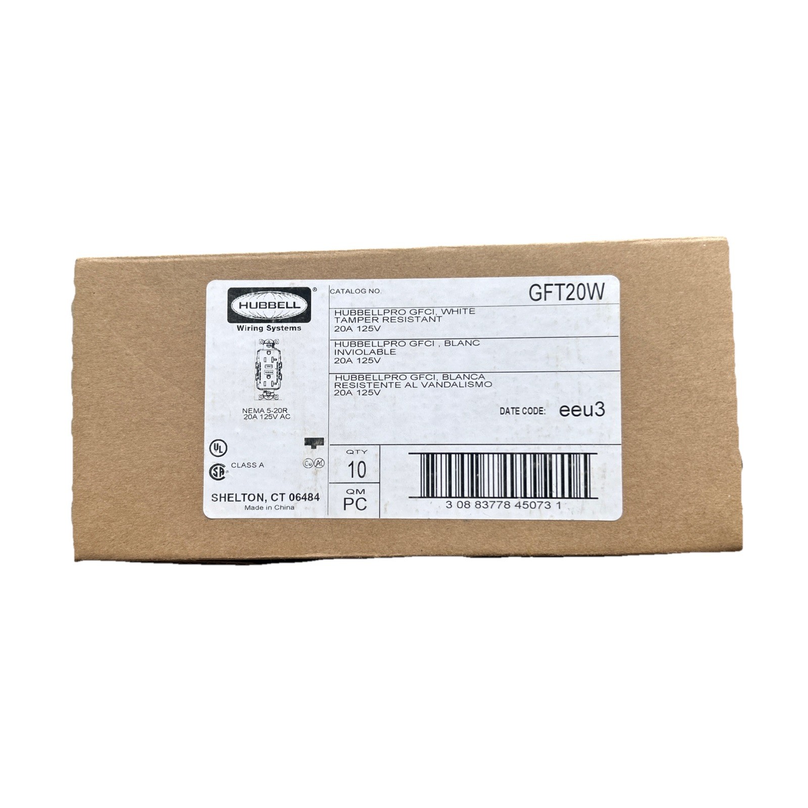 10x Hubbell GFT20W Self Test GFCI Tamper Resistant 20A 125V Receptacle White