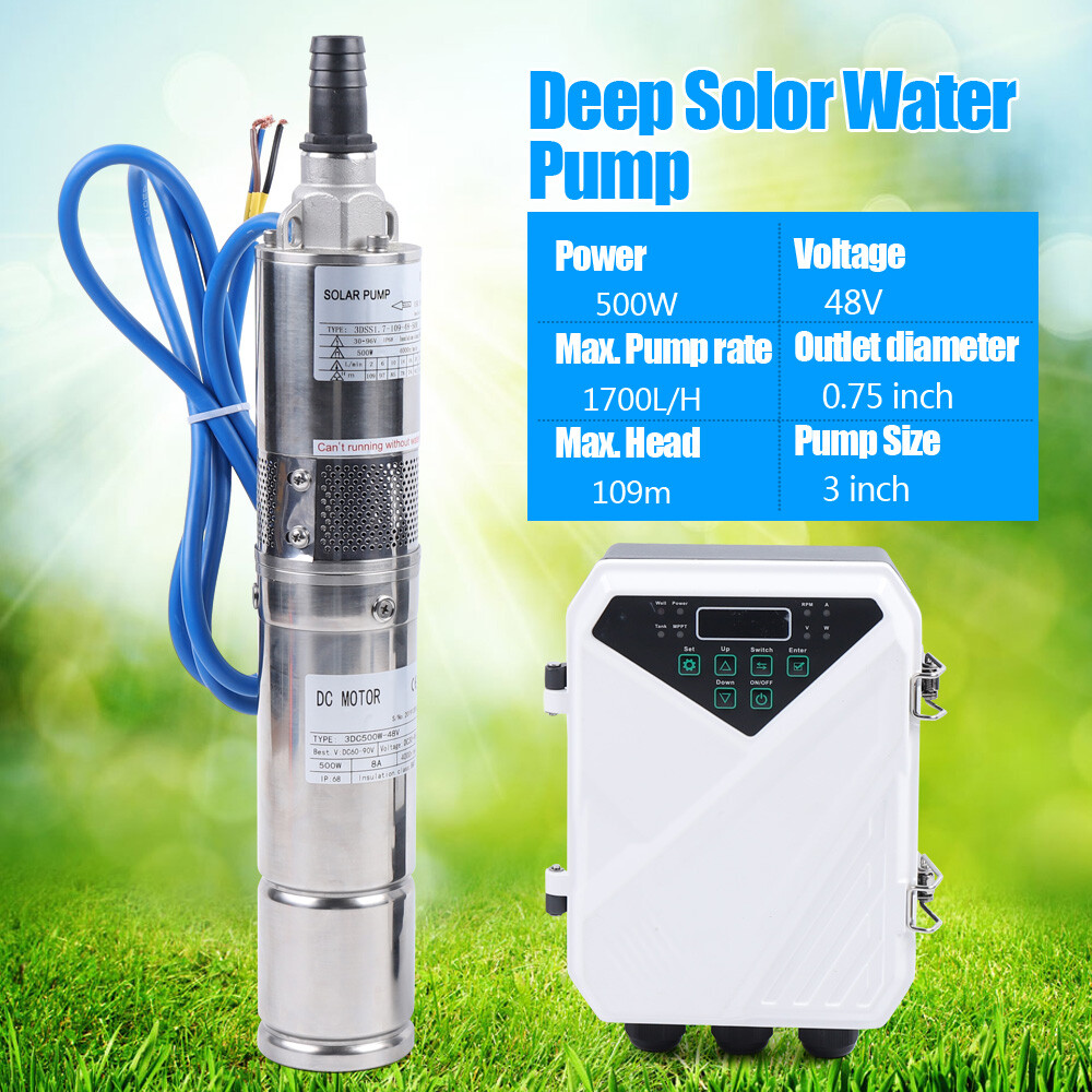 3″ Solar Water Pump 48V 500W Submersible Bore Deep Well Pump MPPT Controller Kit