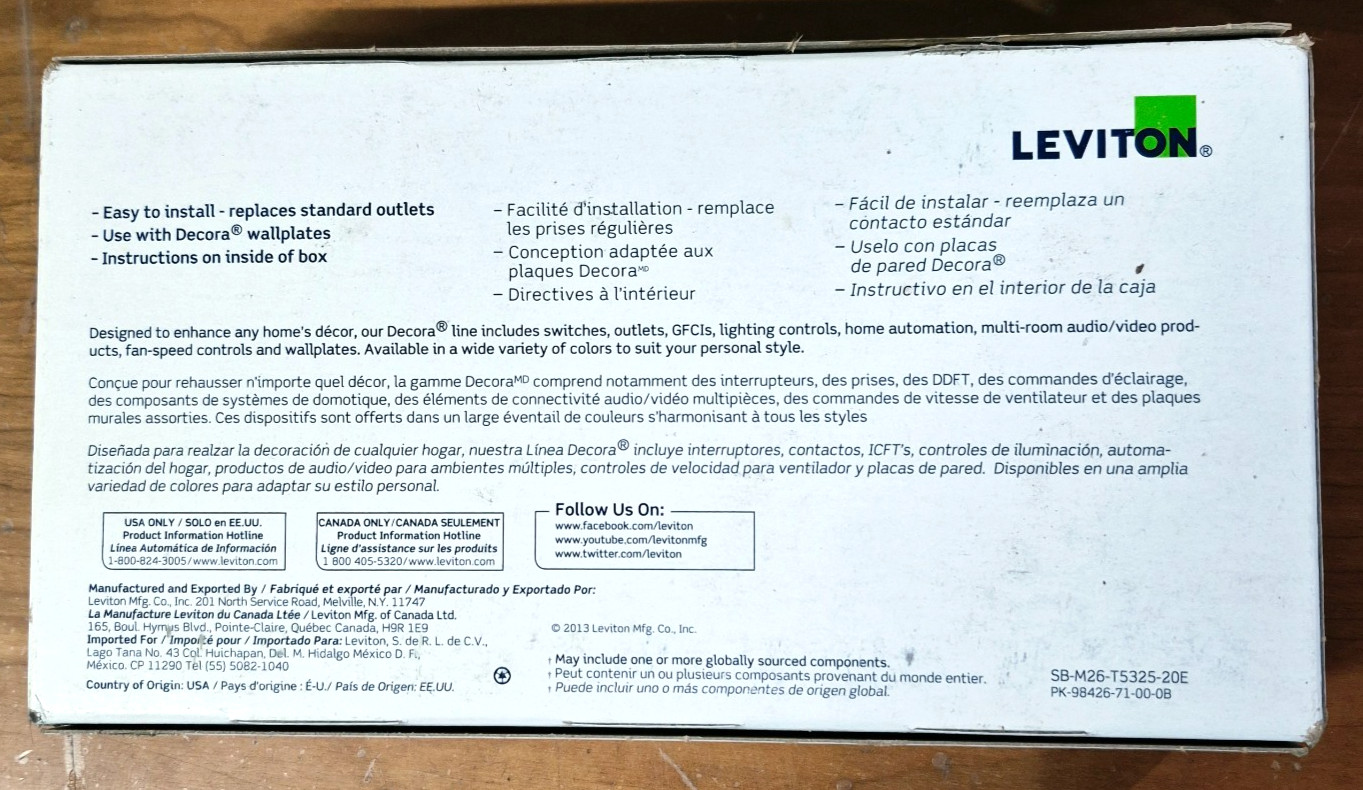 LEVITON Preferred Decora Tamper Resistant Outlets 15A-125V Light Almond 10 Pack