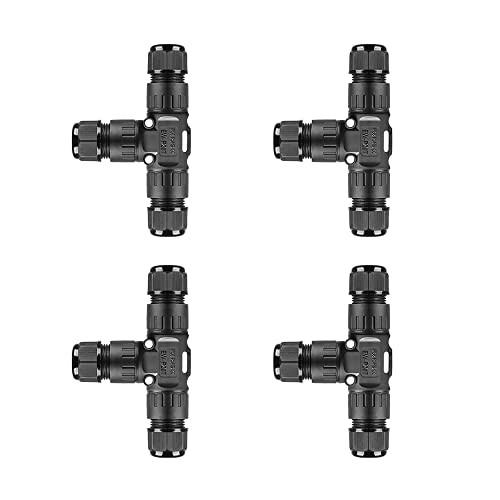 T-Type Quick Wire Connector with Screw Free IP68 Waterproof T-Type 3-Pin 4-Pack