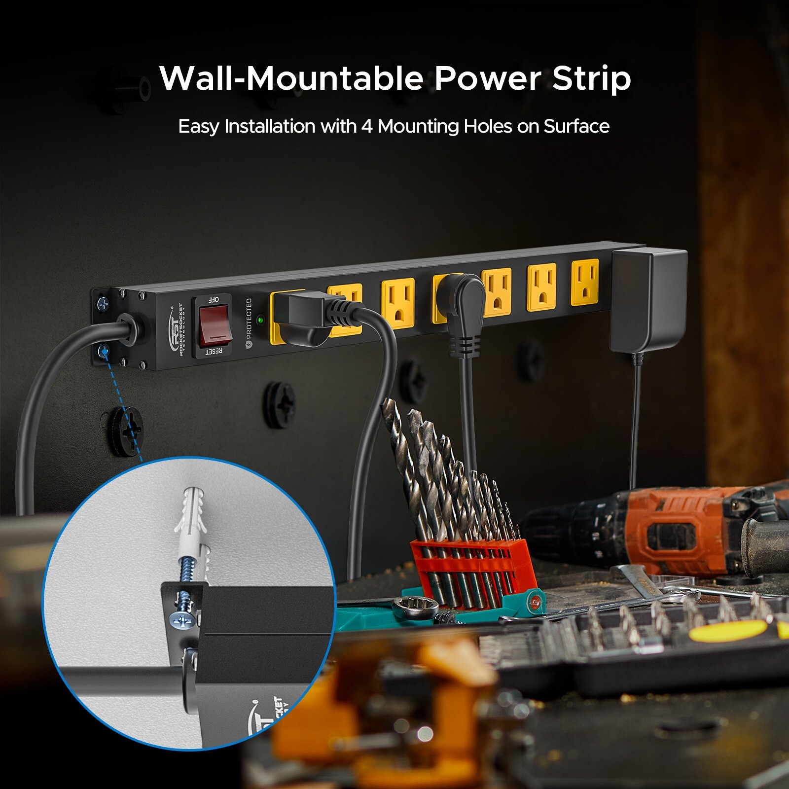 6 Outlet Heavy Duty Power Strip Surge Protector 1225J 15FT Cord & 15A Breaker