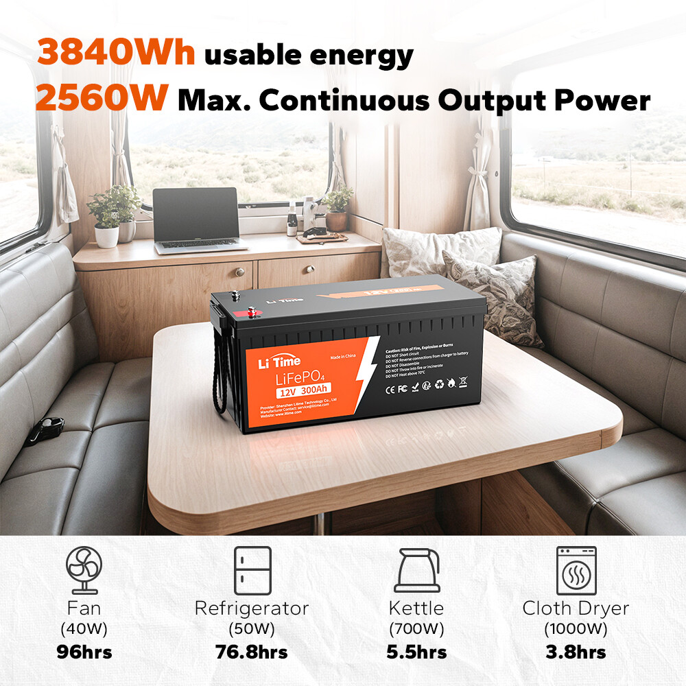 Litime 12V 300Ah LiFePO4 Lithium Battery 3840Wh Built-in 200A BMS For RV Solar