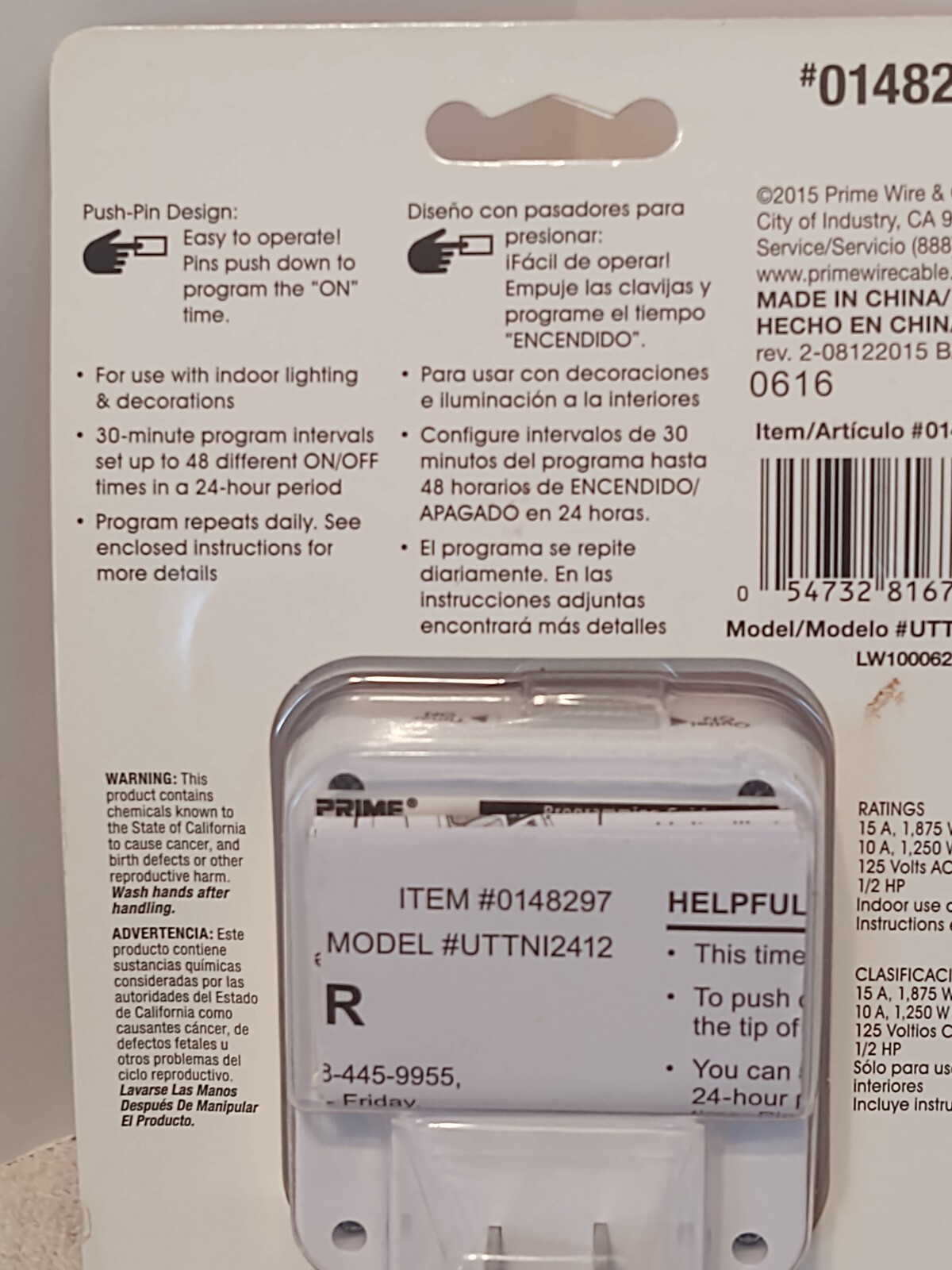 Prime 24-Hour Timer Indoor Energy Saving 1 outlet Easy to Use 125 volts New