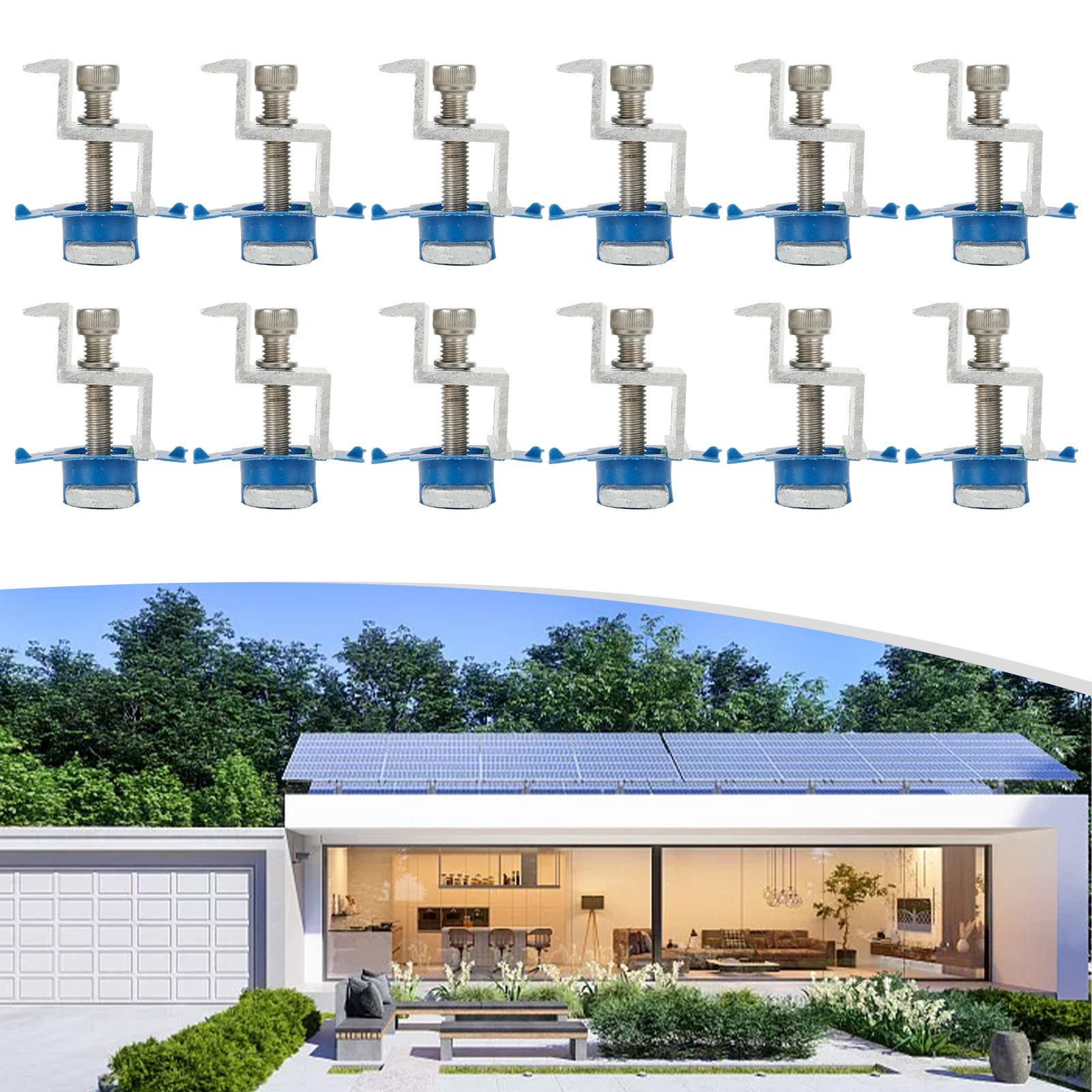 Bracket Solar Panel 12Pcs Aluminium Alloy Clamps Fixture For Mounting Rail