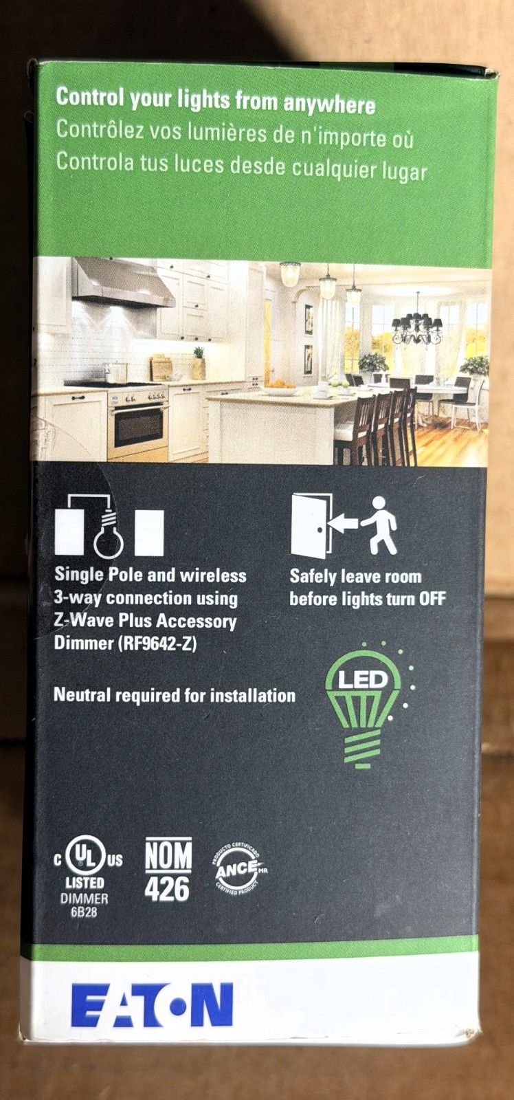 Eaton RF9640-NDW Z-Wave Plus Universal Smart Dimmer Switch Single Pole 3-Way Wht