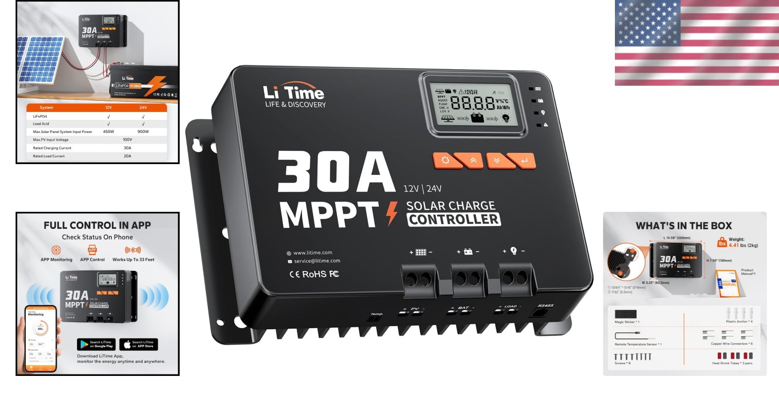 High-Efficiency 30A MPPT Solar Controller | Bluetooth Module & LCD Display