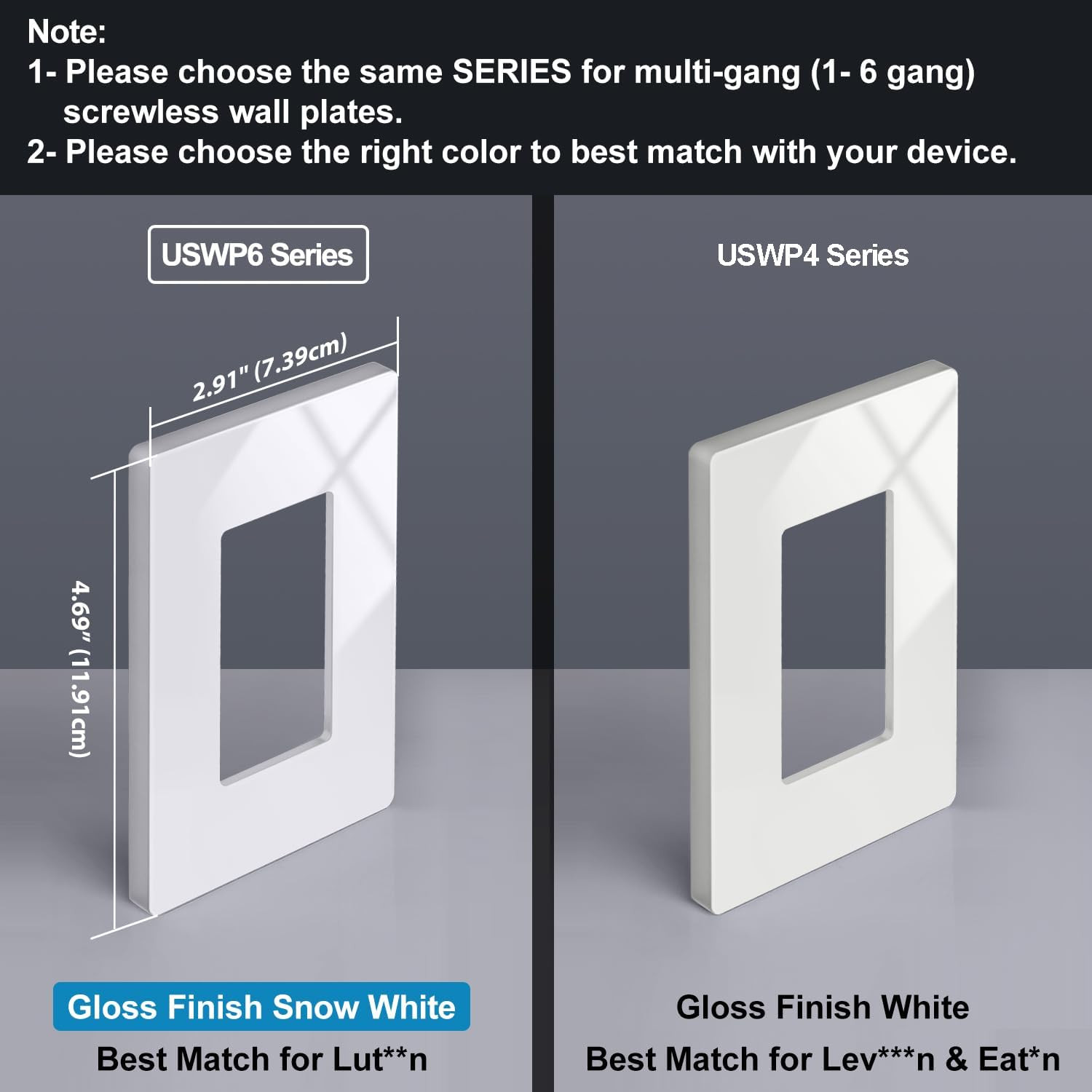 50 Pack 1 Gang Screwless Decorator Wall Plate, USWP6 Gloss Snow White, Decorativ