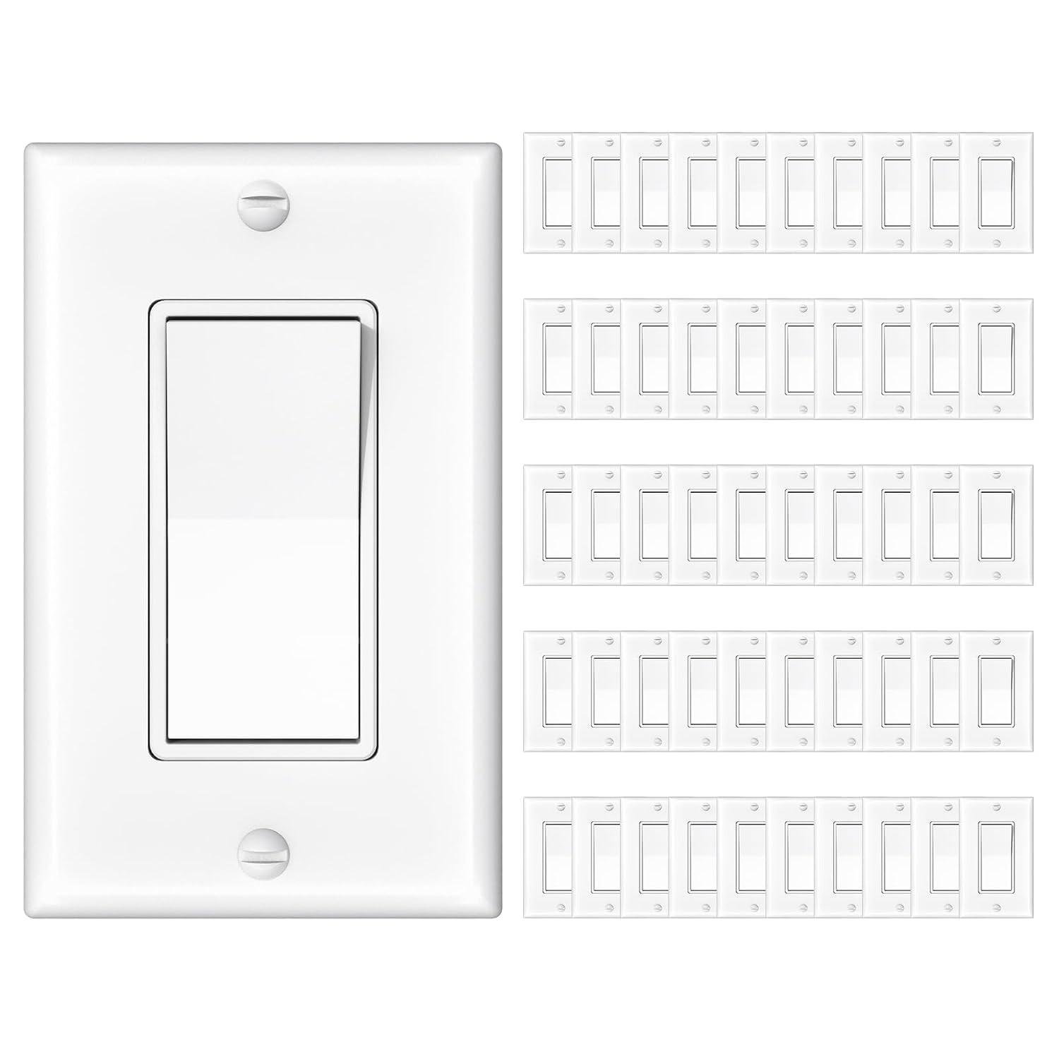 50 Pack Single Pole Light Switch with Wall Plate, UL Listed, 15A 120/277V, On/Of