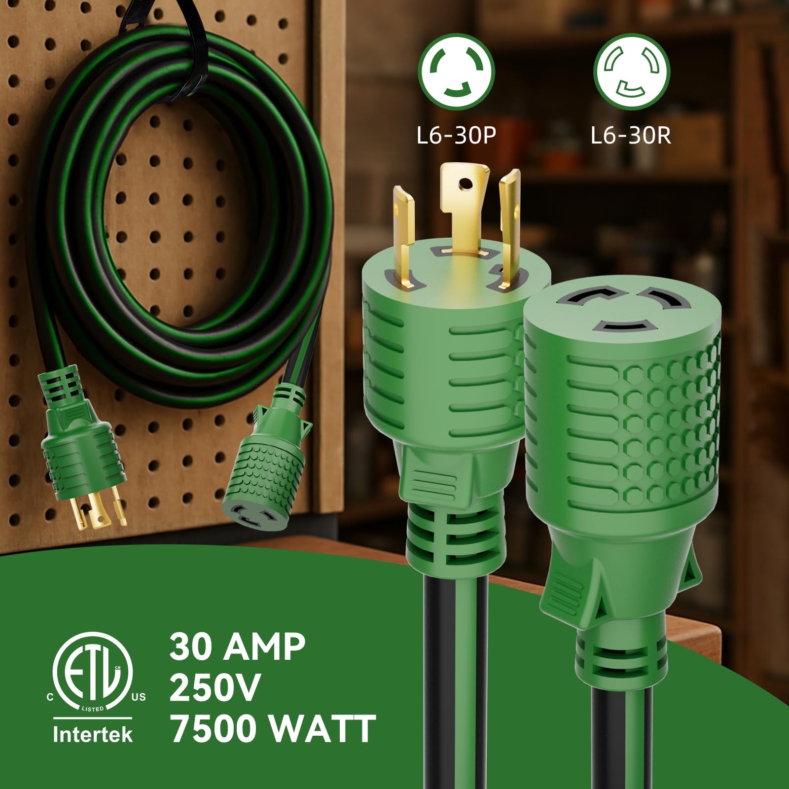 NEMA L6-30 Extension Cord 10FT, 30 Amp 250V 7500W, L6-30P to L6-30R Twist Loc…